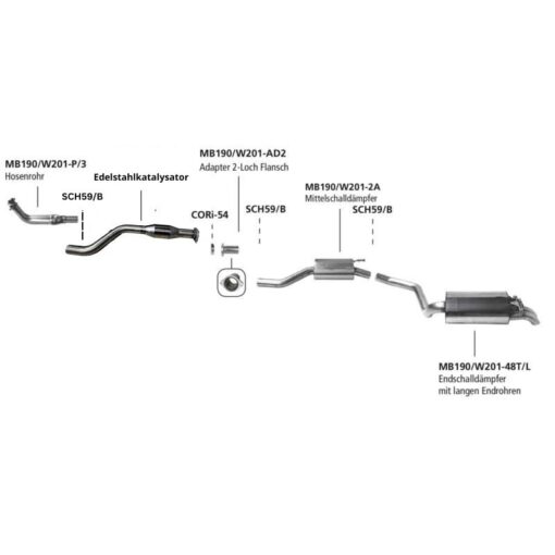 Bastuck Edelstahl Abgasanlage Mercedes Benz 190E 2.3-16 W201 16V mit Katalysator